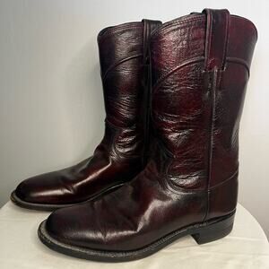 Vintage Justin Cowboy Fashion Boots in Burgundy Oxblood Marsala Leather